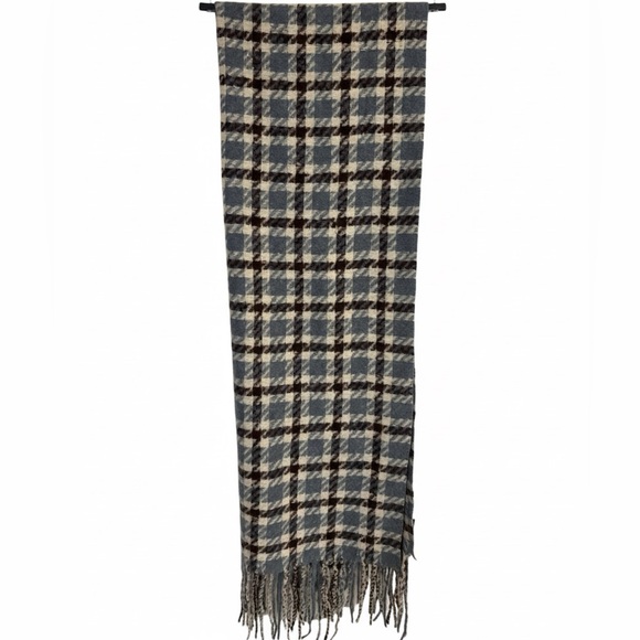 Accessories - Cozy Houndstooth Plaid Oversized Scarf/Wrap with Fringe